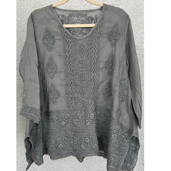 Anthropologie Tops - NWT Anthropology by Kyla Seo Blouse Gray 3D Embroidery